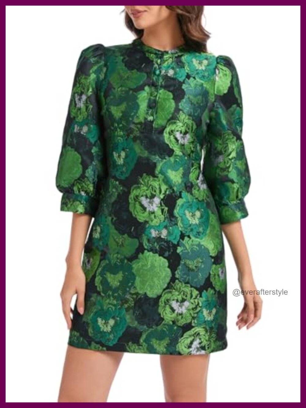 Women's Floral Jacquard Shift Mini Dress 3/4 Sleeve